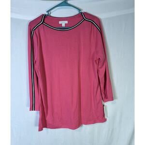 Charter Club 100% Pima Cotton Boatneck Top L Pink 3/4 Sleeve Old Money Quiet Lux